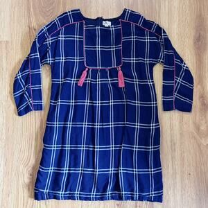 Lali Navy And White Plaid Pink Tassel Dress